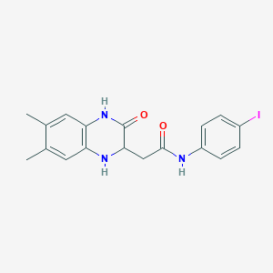 molecular formula C18H18IN3O2 B2492693 2-(6,7-dimethyl-3-oxo-1,2,3,4-tetrahydroquinoxalin-2-yl)-N-(4-iodophenyl)acetamide CAS No. 1008695-22-4