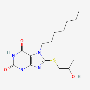 molecular formula C16H26N4O3S B2492697 7-heptyl-8-((2-hydroxypropyl)thio)-3-methyl-1H-purine-2,6(3H,7H)-dione CAS No. 324539-37-9