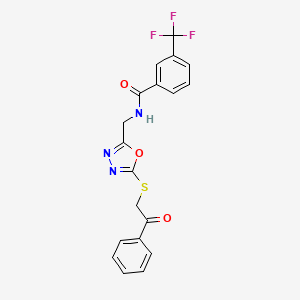 molecular formula C19H14F3N3O3S B2492714 N-((5-((2-oxo-2-phenylethyl)thio)-1,3,4-oxadiazol-2-yl)methyl)-3-(trifluoromethyl)benzamide CAS No. 872621-07-3