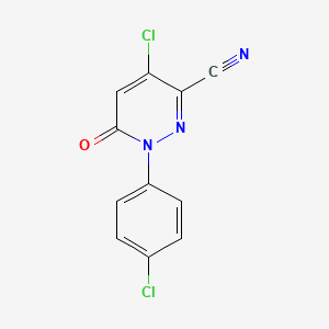 molecular formula C11H5Cl2N3O B2492723 4-Chloro-1-(4-chlorophenyl)-6-oxo-1,6-dihydro-3-pyridazinecarbonitrile CAS No. 338405-10-0