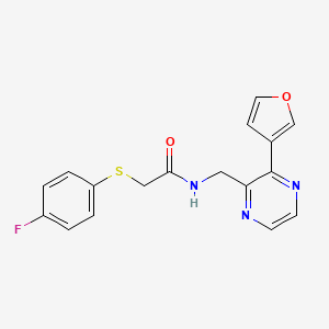 molecular formula C17H14FN3O2S B2492728 2-((4-氟苯基)硫基)-N-((3-(呋喃-3-基)吡嘧啶-2-基)甲基)乙酰胺 CAS No. 2034315-77-8