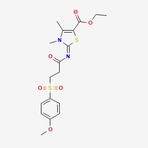 molecular formula C18H22N2O6S2 B2492737 (E)-Ethyl-2-((3-((4-Methoxyphenyl)sulfonyl)propanoyl)imino)-3,4-dimethyl-2,3-dihydrothiazol-5-carboxylat CAS No. 1006989-15-6