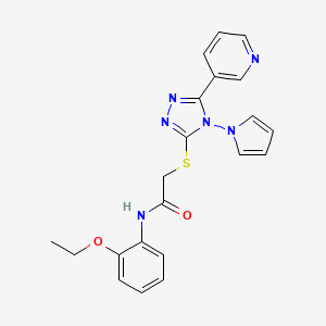 molecular formula C21H20N6O2S B2492746 N-(2-ethoxyphenyl)-2-{[5-(pyridin-3-yl)-4-(1H-pyrrol-1-yl)-4H-1,2,4-triazol-3-yl]sulfanyl}acetamide CAS No. 886935-78-0