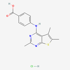 molecular formula C16H16ClN3O2S B2492749 4-((2,5,6-三甲基噻吩[2,3-d]嘧啶-4-基)氨基)苯甲酸盐酸盐 CAS No. 1179373-94-4