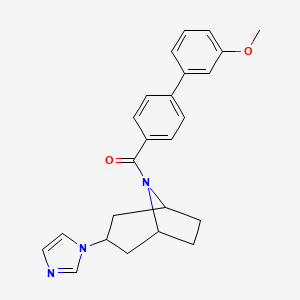 molecular formula C24H25N3O2 B2492753 ((1R,5S)-3-(1H-imidazol-1-yl)-8-azabicyclo[3.2.1]octan-8-yl)(3'-methoxy-[1,1'-biphenyl]-4-yl)methanone CAS No. 2320537-27-5