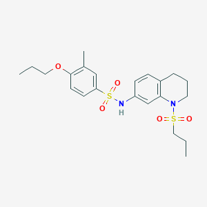 molecular formula C22H30N2O5S2 B2492759 3-methyl-4-propoxy-N-(1-(propylsulfonyl)-1,2,3,4-tetrahydroquinolin-7-yl)benzenesulfonamide CAS No. 946249-59-8