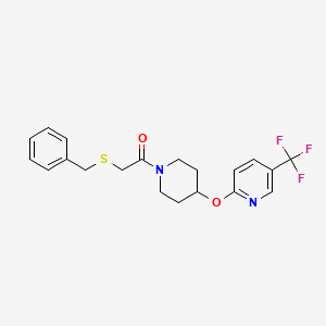 molecular formula C20H21F3N2O2S B2492761 2-(Benzylthio)-1-(4-((5-(trifluoromethyl)pyridin-2-yl)oxy)piperidin-1-yl)ethanone CAS No. 1421453-80-6