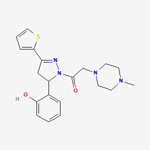 molecular formula C20H24N4O2S B2492762 1-(5-(2-hydroxyphenyl)-3-(thiophen-2-yl)-4,5-dihydro-1H-pyrazol-1-yl)-2-(4-methylpiperazin-1-yl)ethanone CAS No. 899972-31-7