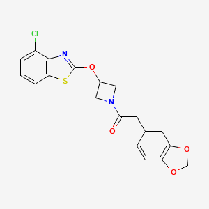 molecular formula C19H15ClN2O4S B2492767 2-(Benzo[d][1,3]dioxol-5-yl)-1-(3-((4-chlorobenzo[d]thiazol-2-yl)oxy)azetidin-1-yl)ethanone CAS No. 1396711-00-4