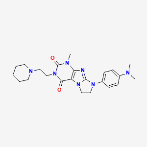 molecular formula C23H31N7O2 B2492775 8-[4-(Dimethylamino)phenyl]-1-methyl-3-(2-piperidylethyl)-1,3,5-trihydroimidaz olidino[1,2-h]purine-2,4-dione CAS No. 923144-48-3