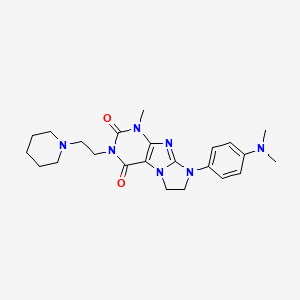 molecular formula C23H31N7O2 B2492775 8-[4-(dimethylamino)phenyl]-1-methyl-3-[2-(piperidin-1-yl)ethyl]-1H,2H,3H,4H,6H,7H,8H-imidazo[1,2-g]purine-2,4-dione CAS No. 923144-48-3