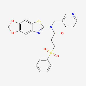 molecular formula C23H19N3O5S2 B2492779 N-([1,3]二噁噻吩-6-基)-3-(苯基磺酰)-N-(吡啶-3-基甲基)丙酰胺 CAS No. 895022-09-0