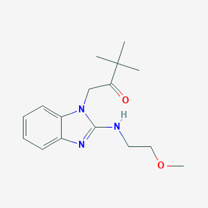 molecular formula C16H23N3O2 B249278 1-{2-[(2-methoxyethyl)amino]-1H-benzimidazol-1-yl}-3,3-dimethylbutan-2-one 