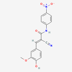 molecular formula C17H13N3O5 B2492785 (2E)-2-氰基-3-(4-羟基-3-甲氧基苯基)-N-(4-硝基苯基)丙-2-烯酰胺 CAS No. 327064-03-9