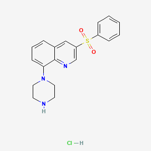 molecular formula C19H20ClN3O2S B2492786 3-Phenylsulfonyl-8-piperazin-1-yl-quinoline hydrochloride CAS No. 607742-55-2