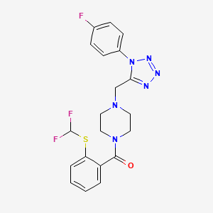 molecular formula C20H19F3N6OS B2492787 (2-((二氟甲基)硫基)苯基)(4-((1-(4-氟苯基)-1H-四唑-5-基)甲基)哌嗪-1-基)甲酮 CAS No. 1040675-43-1
