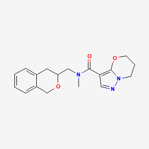 molecular formula C18H21N3O3 B2492788 N-(isochroman-3-ylmethyl)-N-methyl-6,7-dihydro-5H-pyrazolo[5,1-b][1,3]oxazine-3-carboxamide CAS No. 2034582-12-0