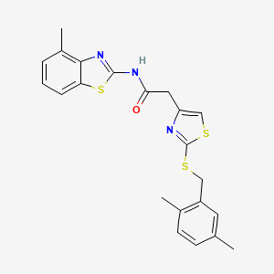 molecular formula C22H21N3OS3 B2492790 2-(2-((2,5-dimethylbenzyl)thio)thiazol-4-yl)-N-(4-methylbenzo[d]thiazol-2-yl)acetamide CAS No. 953965-44-1