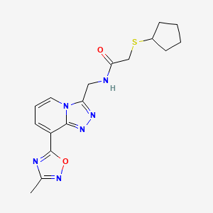 molecular formula C17H20N6O2S B2492795 2-(cyclopentylthio)-N-((8-(3-methyl-1,2,4-oxadiazol-5-yl)-[1,2,4]triazolo[4,3-a]pyridin-3-yl)methyl)acetamide CAS No. 2034457-08-2