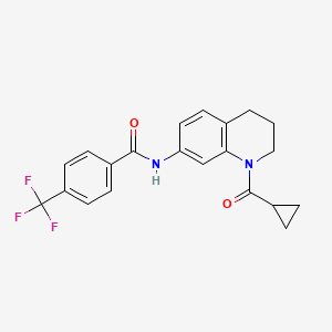 molecular formula C21H19F3N2O2 B2492801 N-[1-(cyclopropanecarbonyl)-3,4-dihydro-2H-quinolin-7-yl]-4-(trifluoromethyl)benzamide CAS No. 946367-06-2