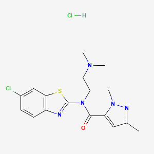 molecular formula C17H21Cl2N5OS B2492802 N-(6-chlorobenzo[d]thiazol-2-yl)-N-(2-(dimethylamino)ethyl)-1,3-dimethyl-1H-pyrazole-5-carboxamide hydrochloride CAS No. 1189689-01-7