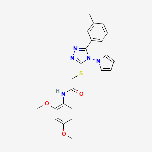 molecular formula C23H23N5O3S B2492821 N-(2,4-dimethoxyphenyl)-2-{[5-(3-methylphenyl)-4-(1H-pyrrol-1-yl)-4H-1,2,4-triazol-3-yl]sulfanyl}acetamide CAS No. 898371-54-5