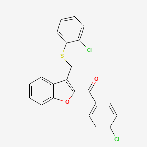 molecular formula C22H14Cl2O2S B2492823 (4-氯苯基)(3-{[(2-氯苯基)硫基]甲基}-1-苯并呋喃-2-基)甲酮 CAS No. 338424-02-5