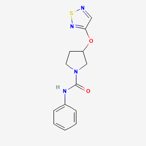 molecular formula C13H14N4O2S B2492824 N-Phenyl-3-(1,2,5-thiadiazol-3-yloxy)pyrrolidine-1-carboxamide CAS No. 2320209-98-9