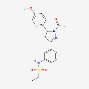 molecular formula C20H23N3O4S B2492839 N-(3-(1-acetyl-5-(4-methoxyphenyl)-4,5-dihydro-1H-pyrazol-3-yl)phenyl)ethanesulfonamide CAS No. 852141-57-2