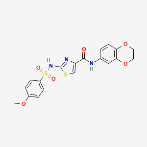 molecular formula C19H17N3O6S2 B2492841 N-(2,3-dihydrobenzo[b][1,4]dioxin-6-yl)-2-(4-methoxyphenylsulfonamido)thiazole-4-carboxamide CAS No. 1021124-71-9