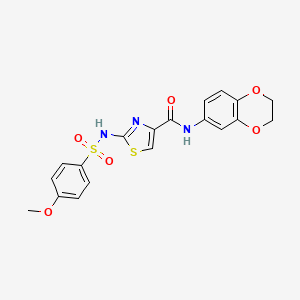 molecular formula C19H17N3O6S2 B2492841 N-(2,3-二氢苯并[b][1,4]二氧杂环-6-基)-2-(4-甲氧基苯基磺酰氨基)噻唑-4-甲酰胺 CAS No. 1021124-71-9