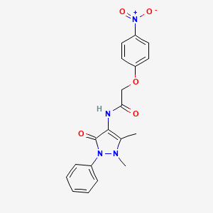 molecular formula C19H18N4O5 B2492842 N-(1,5-dimethyl-3-oxo-2-phenyl-2,3-dihydro-1H-pyrazol-4-yl)-2-(4-nitrophenoxy)acetamide CAS No. 65537-06-6