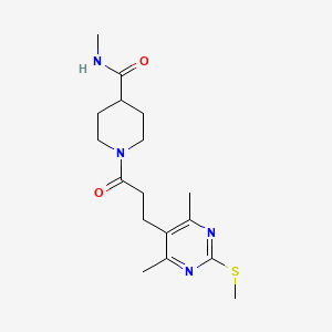 molecular formula C17H26N4O2S B2492854 1-[3-(4,6-dimethyl-2-methylsulfanylpyrimidin-5-yl)propanoyl]-N-methylpiperidine-4-carboxamide CAS No. 1089471-80-6