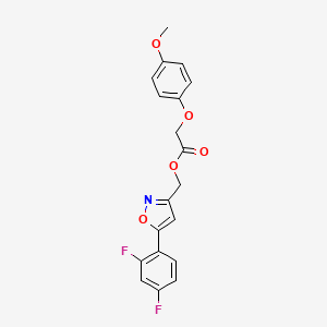 molecular formula C19H15F2NO5 B2492855 (5-(2,4-Difluorophenyl)isoxazol-3-yl)methyl 2-(4-methoxyphenoxy)acetate CAS No. 1021024-91-8