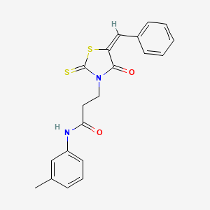molecular formula C20H18N2O2S2 B2492856 (E)-3-(5-苄基亚甲基-4-氧代-2-硫代噻唑烷-3-基)-N-(间甲苯基)丙酰胺 CAS No. 306322-04-3