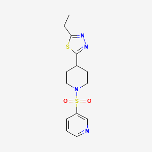 molecular formula C14H18N4O2S2 B2492880 2-Ethyl-5-(1-(pyridin-3-ylsulfonyl)piperidin-4-yl)-1,3,4-thiadiazole CAS No. 1105208-48-7