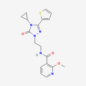 molecular formula C18H19N5O3S B2492903 N-(2-(4-cyclopropyl-5-oxo-3-(thiophen-2-yl)-4,5-dihydro-1H-1,2,4-triazol-1-yl)ethyl)-2-methoxynicotinamide CAS No. 1448027-86-8