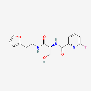 molecular formula C15H16FN3O4 B2492917 (2S)-2-[(6-fluoropyridin-2-yl)formamido]-N-[2-(furan-2-yl)ethyl]-3-hydroxypropanamide CAS No. 2093995-51-6