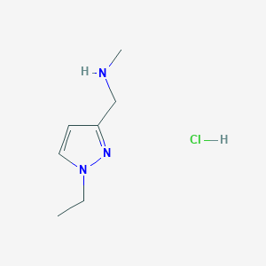 molecular formula C7H14ClN3 B2492926 1-(1-乙基吡唑-3-基)-N-甲基甲胺；盐酸盐 CAS No. 2375273-11-1