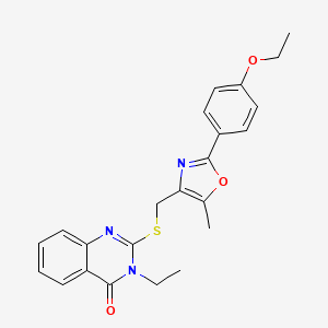 molecular formula C23H23N3O3S B2492929 2-(((2-(4-ethoxyphenyl)-5-methyloxazol-4-yl)methyl)thio)-3-ethylquinazolin-4(3H)-one CAS No. 1021264-41-4