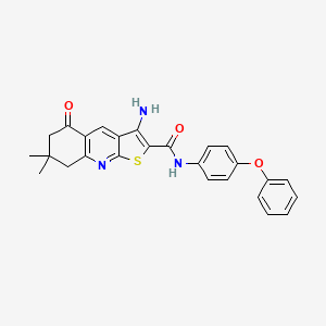 molecular formula C26H23N3O3S B2492950 3-amino-7,7-dimethyl-5-oxo-N-(4-phenoxyphenyl)-5,6,7,8-tetrahydrothieno[2,3-b]quinoline-2-carboxamide CAS No. 370854-31-2