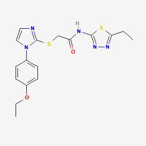 molecular formula C17H19N5O2S2 B2492952 2-((1-(4-ethoxyphenyl)-1H-imidazol-2-yl)thio)-N-(5-ethyl-1,3,4-thiadiazol-2-yl)acetamide CAS No. 851132-63-3