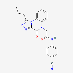 molecular formula C21H18N6O2 B2492975 N-(4-cyanophenyl)-2-(4-oxo-1-propyl[1,2,4]triazolo[4,3-a]quinoxalin-5(4H)-yl)acetamide CAS No. 1261018-00-1