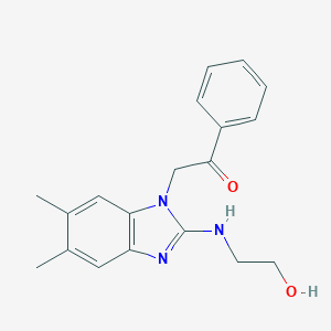 molecular formula C19H21N3O2 B249298 2-{2-[(2-hydroxyethyl)amino]-5,6-dimethyl-1H-benzimidazol-1-yl}-1-phenylethanone 