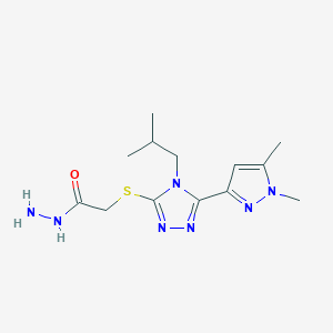 molecular formula C13H21N7OS B2493011 2-{[5-(1,5-Dimethyl-1H-pyrazol-3-YL)-4-isobutyl-4H-1,2,4-triazol-3-YL]thio}acetohydrazide CAS No. 1002032-59-8