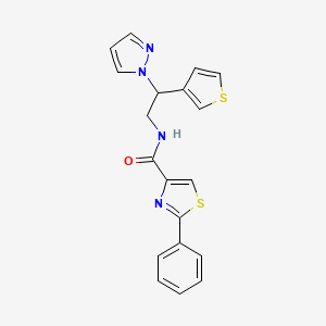 molecular formula C19H16N4OS2 B2493055 N-(2-(1H-pyrazol-1-yl)-2-(thiophen-3-yl)ethyl)-2-phenylthiazole-4-carboxamide CAS No. 2034493-52-0