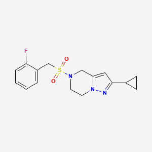 molecular formula C16H18FN3O2S B2493073 2-Cyclopropyl-5-((2-fluorobenzyl)sulfonyl)-4,5,6,7-tetrahydropyrazolo[1,5-a]pyrazine CAS No. 2034606-93-2