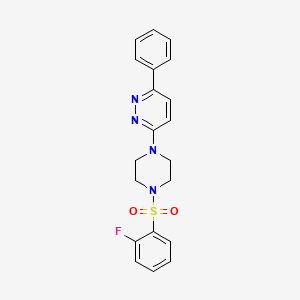 molecular formula C20H19FN4O2S B2493076 3-(4-((2-Fluorophenyl)sulfonyl)piperazin-1-yl)-6-phenylpyridazine CAS No. 1021104-14-2