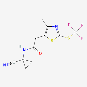 molecular formula C11H10F3N3OS2 B2493099 N-(1-cyanocyclopropyl)-2-{4-methyl-2-[(trifluoromethyl)sulfanyl]-1,3-thiazol-5-yl}acetamide CAS No. 2094642-86-9