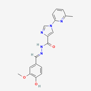 molecular formula C18H17N5O3 B2493110 N'-[(E)-(4-hydroxy-3-methoxyphenyl)methylidene]-1-(6-methyl-2-pyridinyl)-1H-imidazole-4-carbohydrazide CAS No. 478257-57-7
